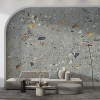 Industrial Fossil Stone wall mural with stone fragments.