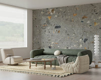 Mineral Fossil Stone Grey Terrazzo rich effect wallpaper.
