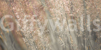 Elegant botanical mural with swaying ornamental grass creating a calm, serene atmosphere.