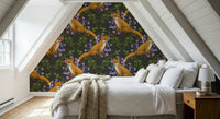 Woodland Fox and Ivy Wallpaper – Decorative mural showcasing a curious fox amidst curling ivy leaves.