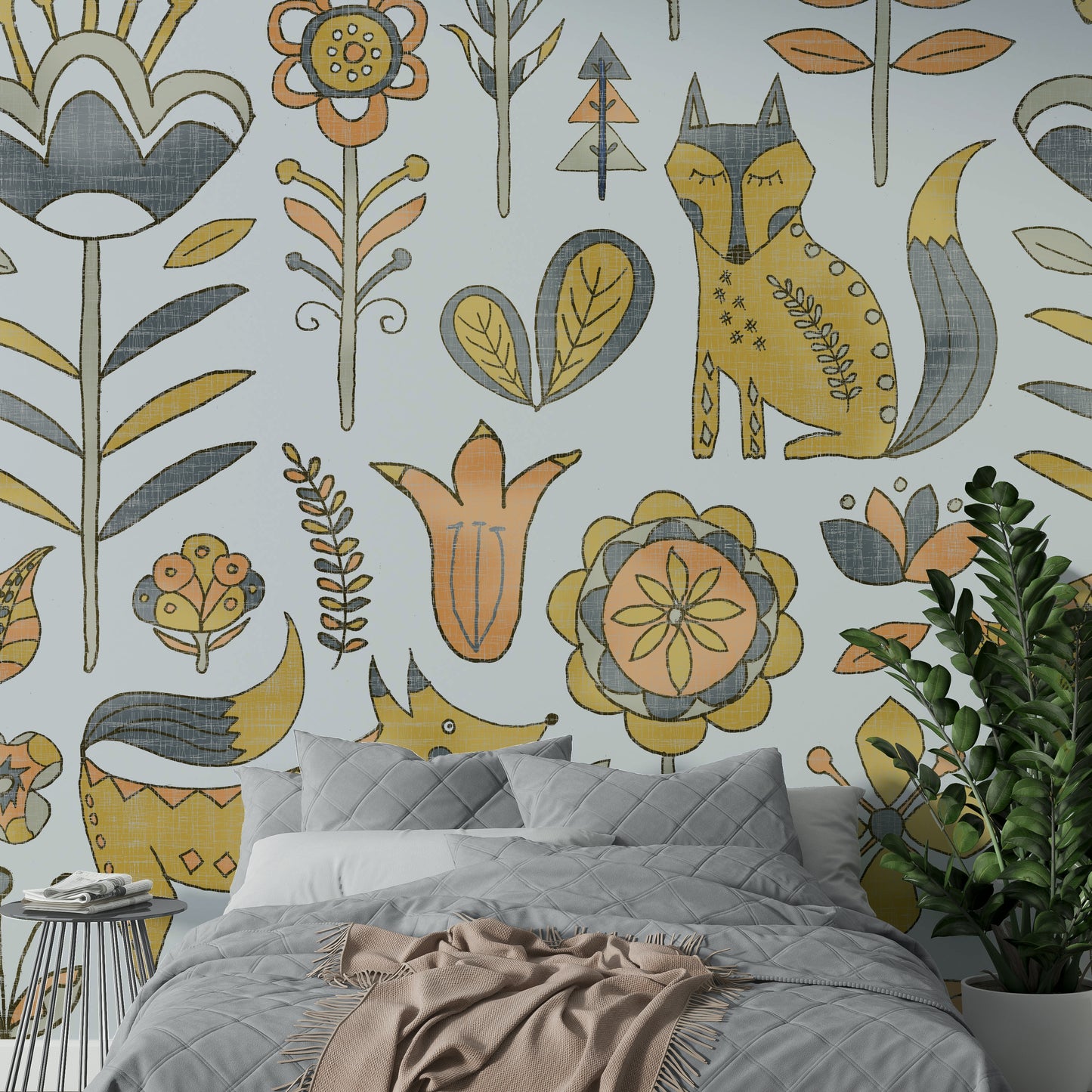 Gray fox wall decor for an apartment dining area with natural light.