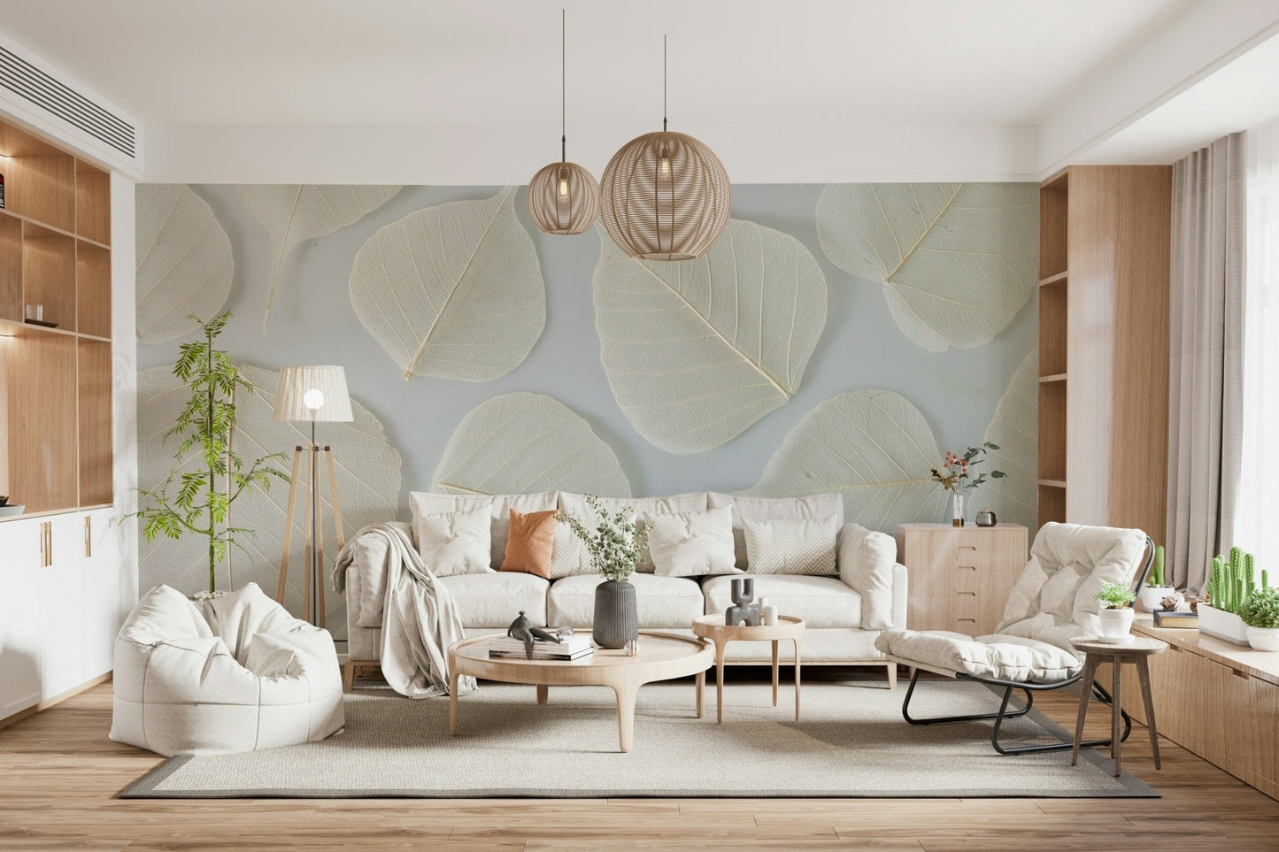 Ghostly leaf Elegance wall mural sophisticated natural motif.