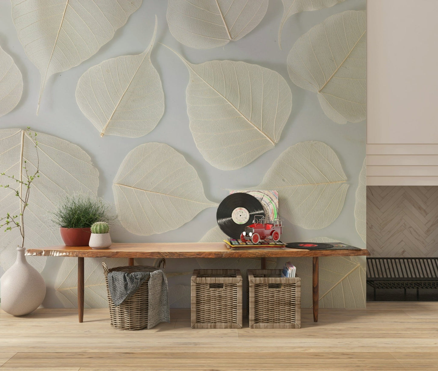 Artistic Elegance nature mural sheer leaf composition.