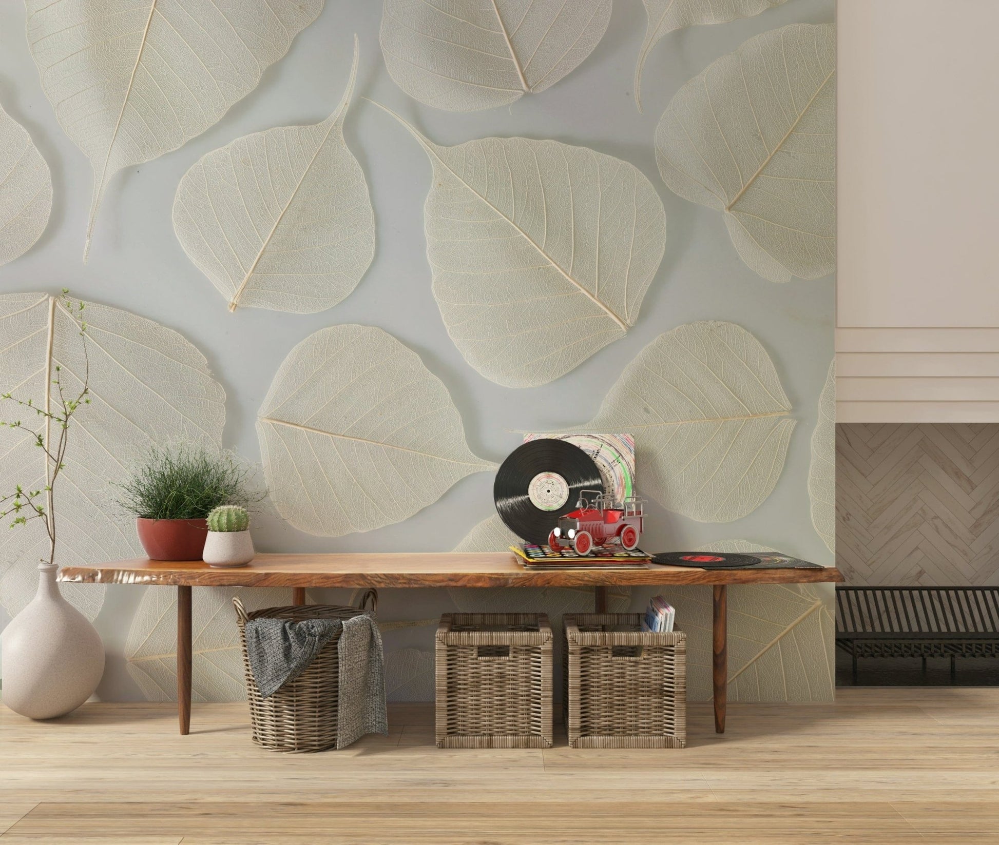 Artistic Elegance nature mural sheer leaf composition.