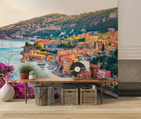 Summer vacation vibes Villefranche View peel and stick wallpaper print.