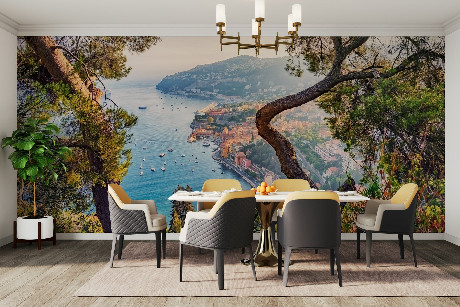 Romantic seaside wallpaper with French Riviera charm

