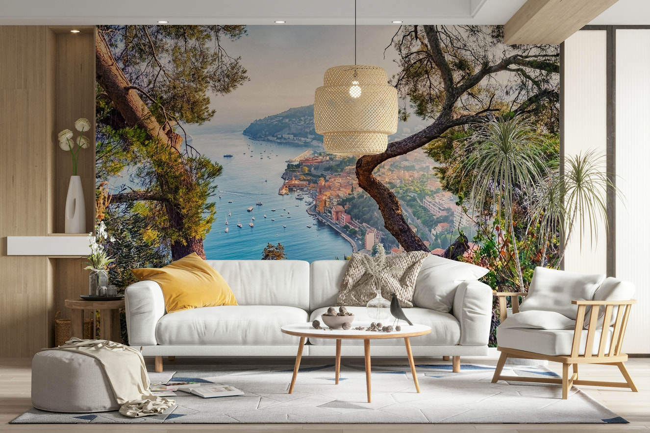 French Riviera wallpaper mural with coastal sea view

