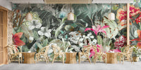 Fresh Plants & Flowers wallpaper mural as a feature wall in a home office workspace in green tones