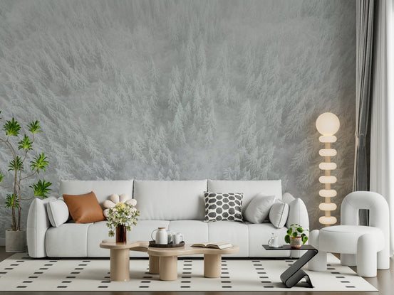 Beautiful snow vista, unique Frosted Canopy wallpaper for walls, winter aerial image.