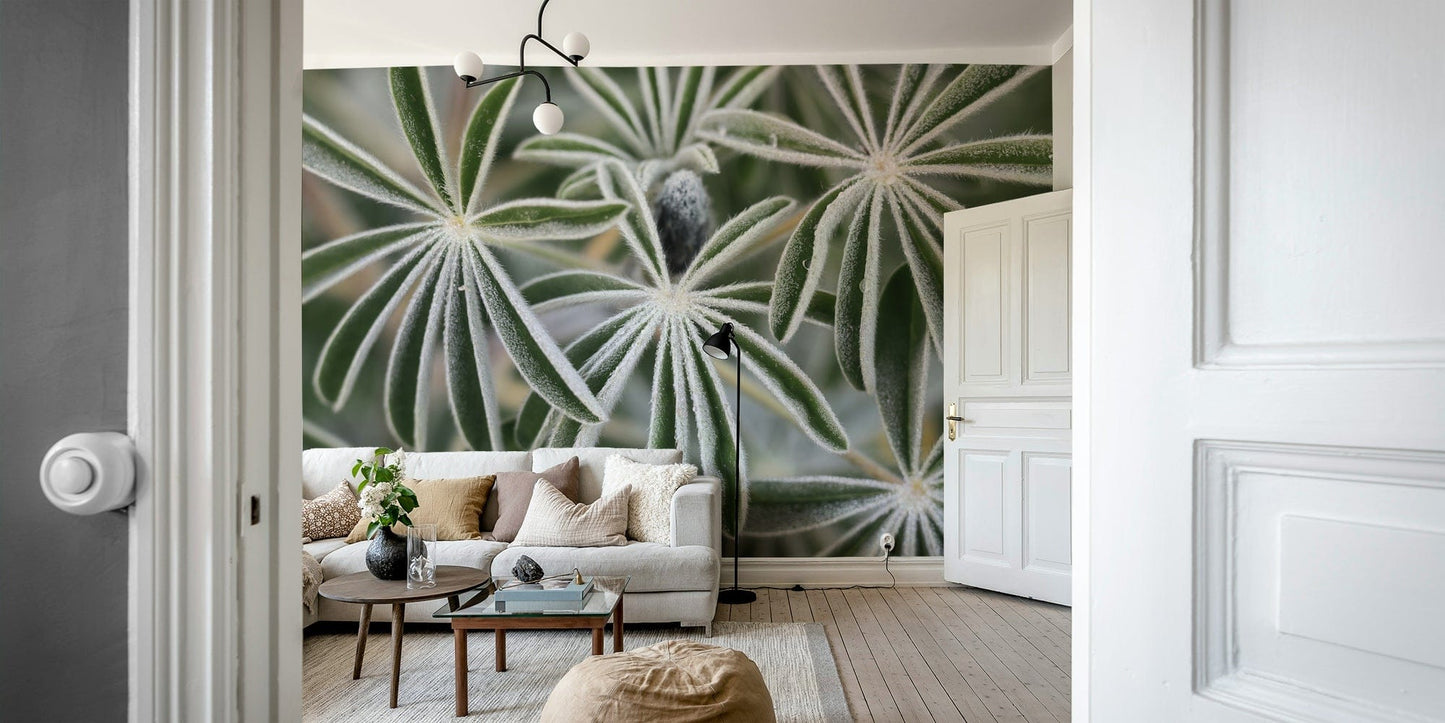An angled shot of the mural's gentle color palette.