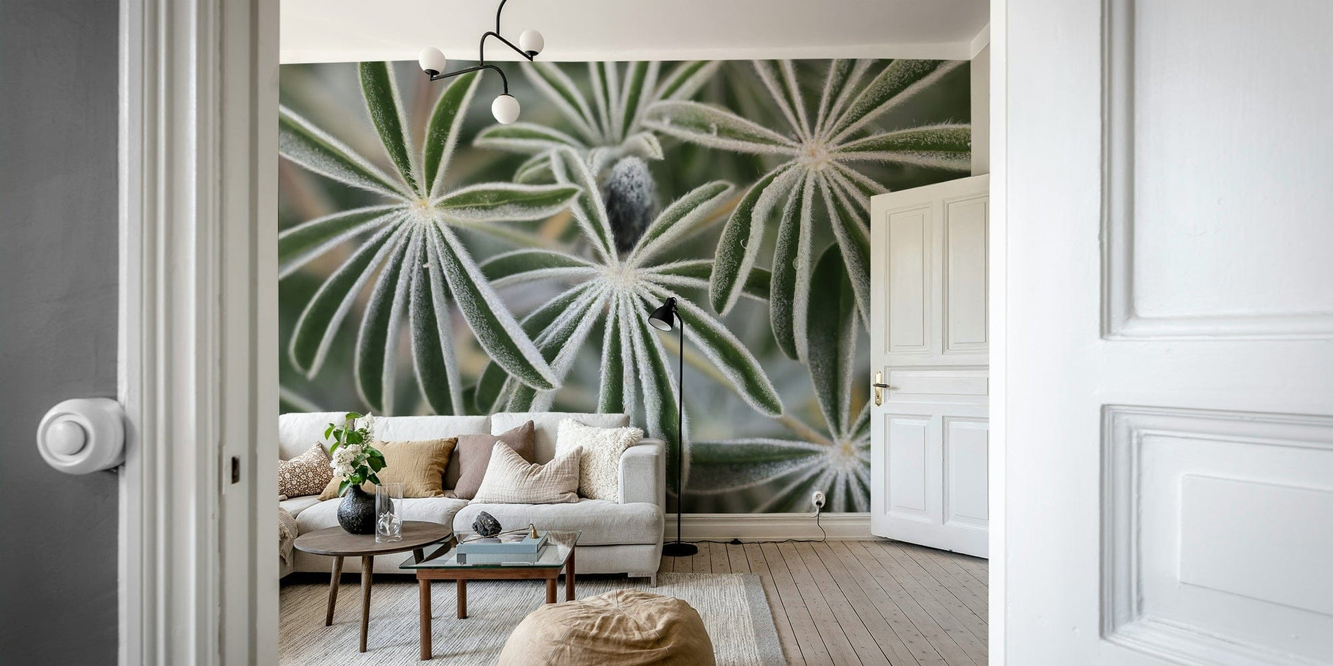 An angled shot of the mural's gentle color palette.