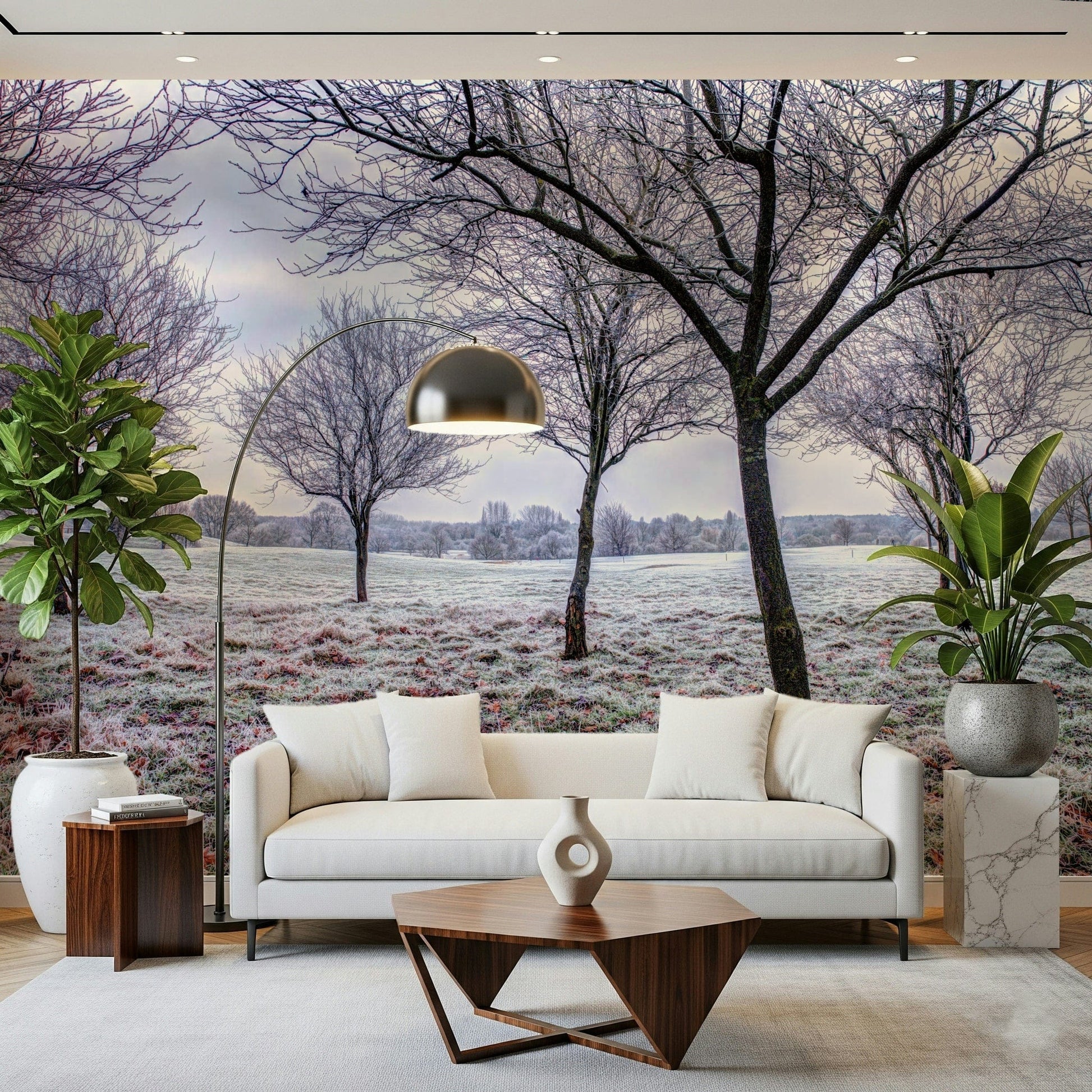 Frozen nature view, decorative wallpaper mural unique scenery.