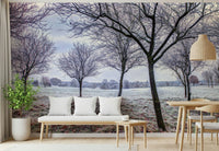 Minimalist aesthetic, frozen daybreak, Whispering Winter Fields wall mural 