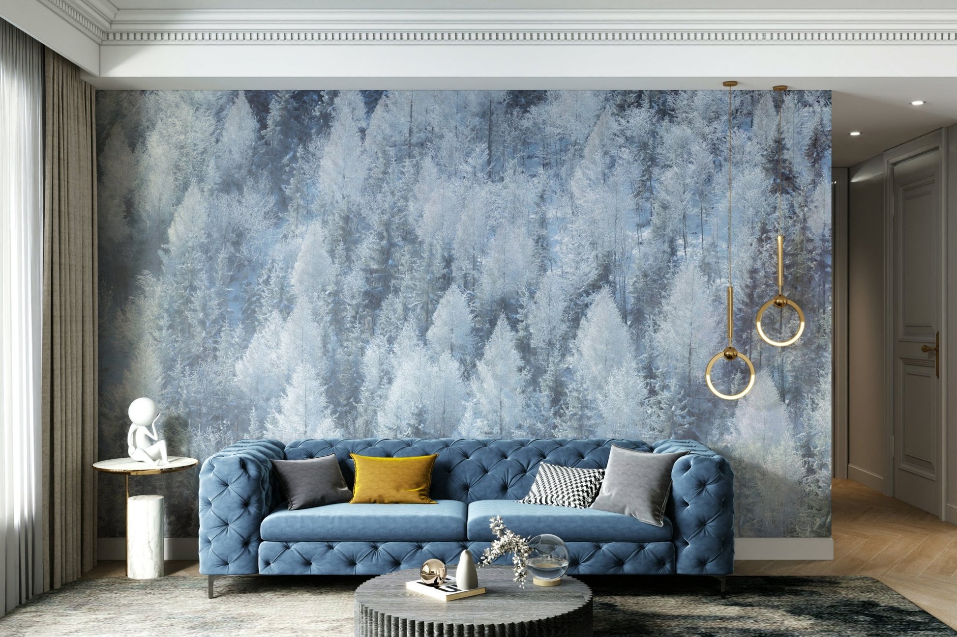 Monochromatic white and grey color scheme.

