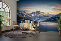 The wallpaper is used as a feature wall in a bedroom.