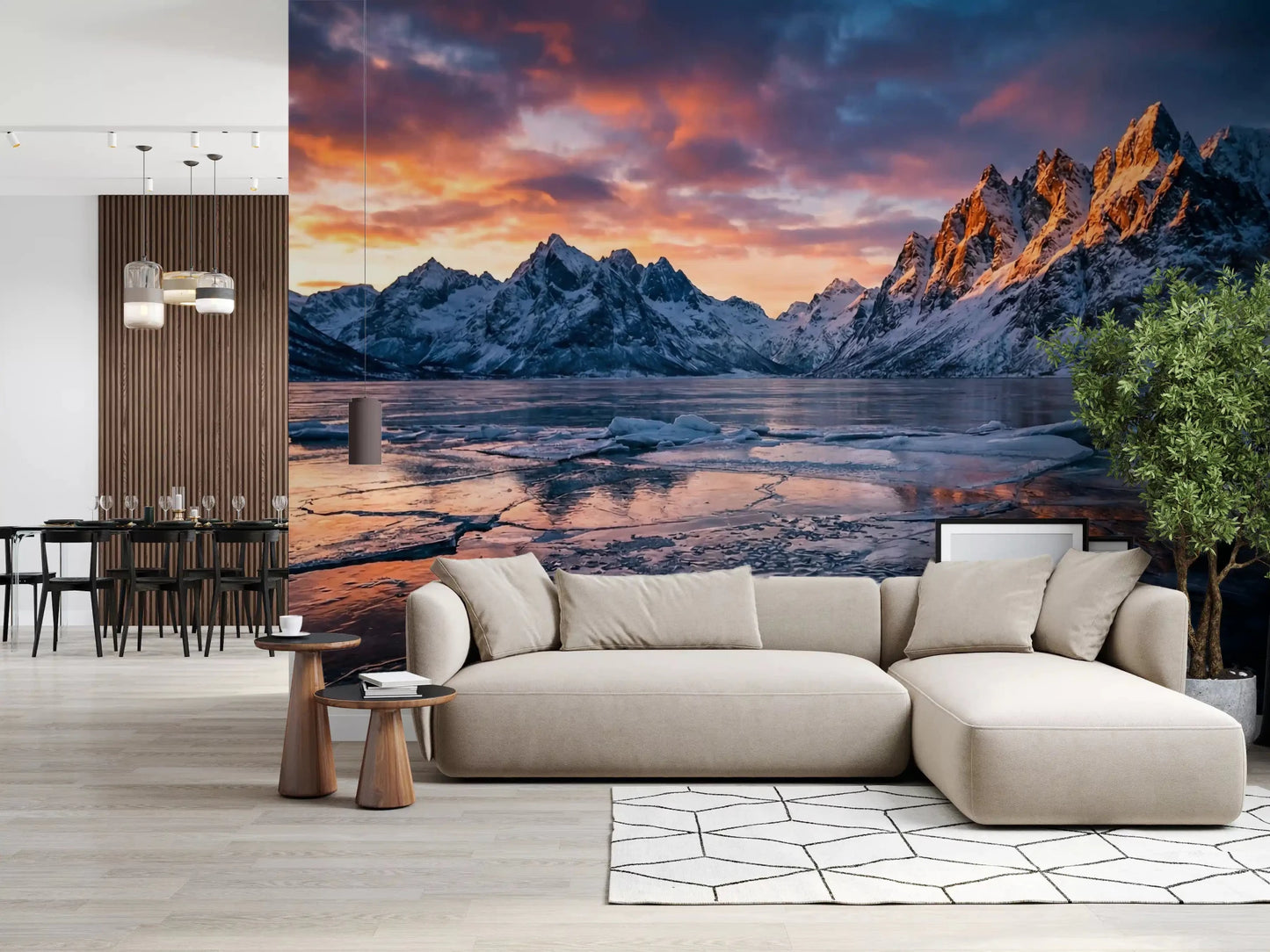 Frozen Peaks, Fiery Skies Wall Mural
