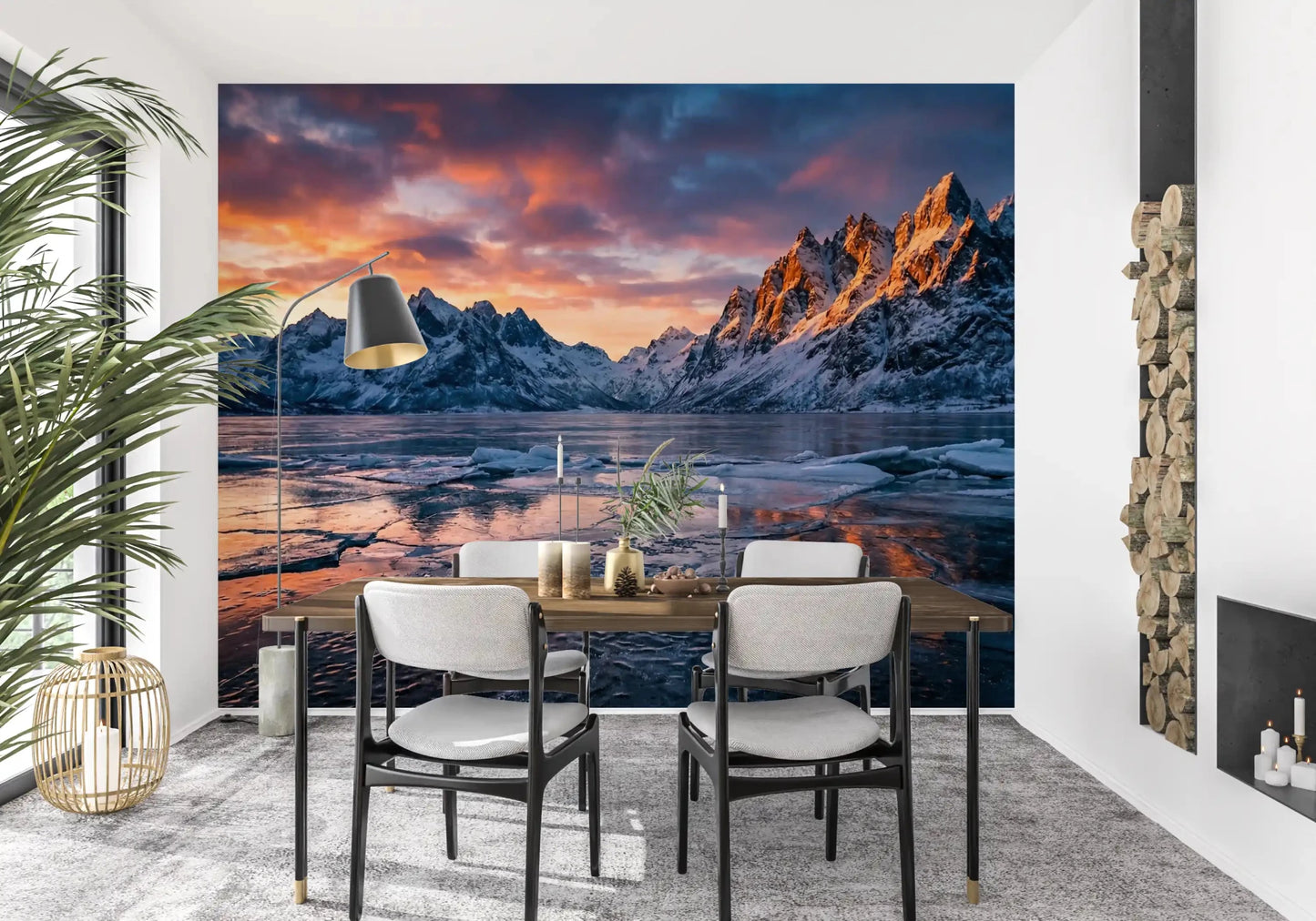 Frozen Peaks, Fiery Skies Wall Mural