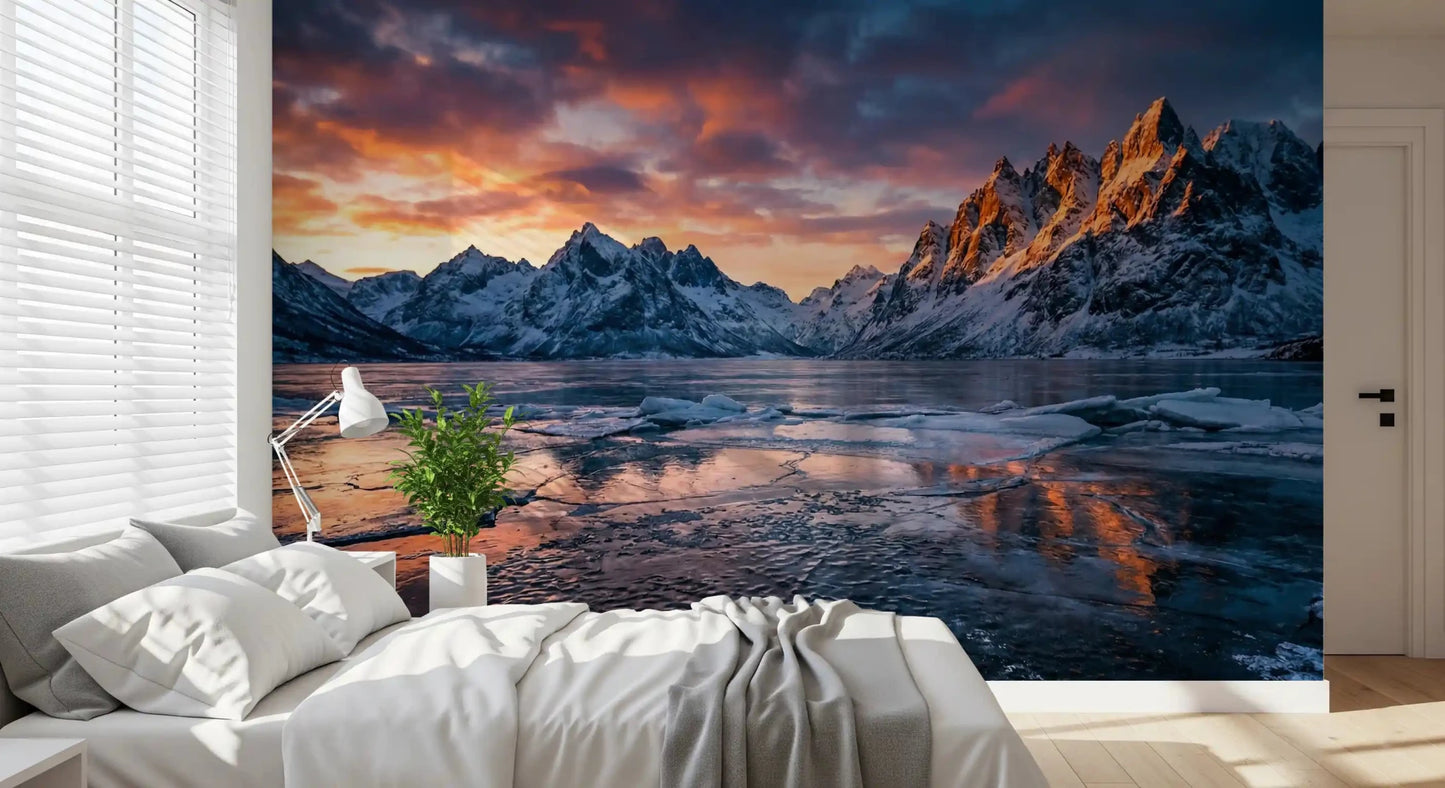Frozen Peaks, Fiery Skies Wall Mural