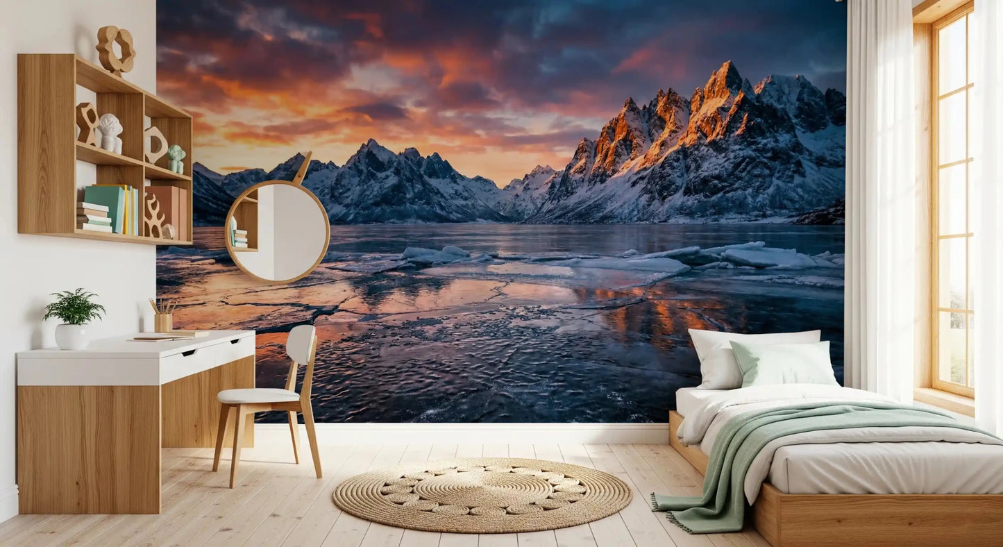 Frozen Peaks, Fiery Skies Wall Mural