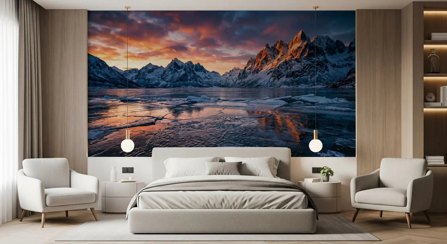 Frozen Peaks, Fiery Skies Wall Mural