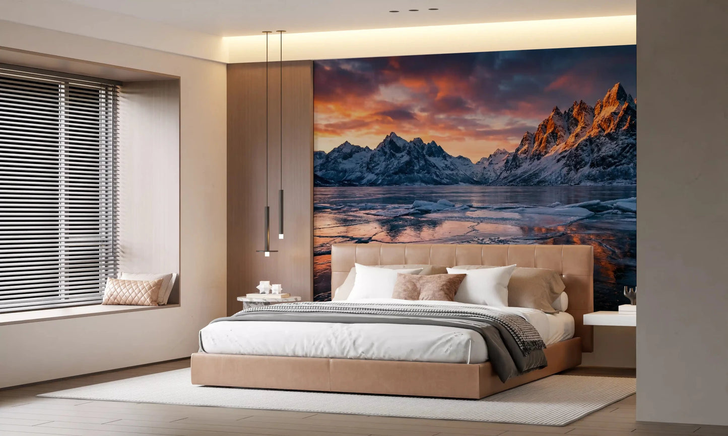 Frozen Peaks, Fiery Skies Wall Mural