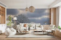 Stunning Solitaire mural, ice-kissed branches, cold weather, serene art.