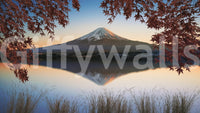 Serene Fuji at Dawn: Autumn View wallpaper featuring lake and peak.