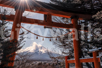 Dramatic Fuji Gate Sunbeams covering, perfect vista captured within a gate.