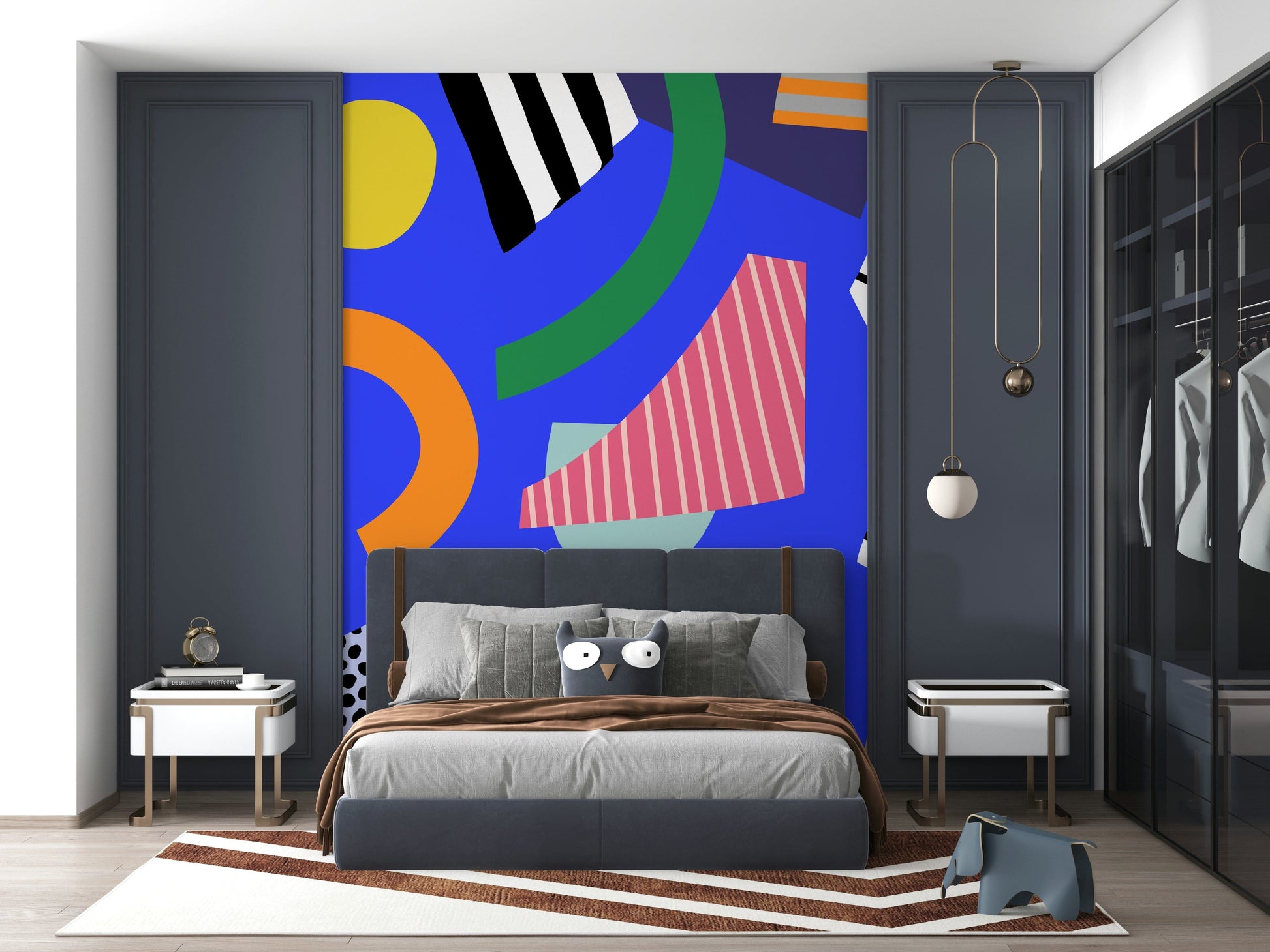 A peaceful abstract design mural on decorative wallpaper.

