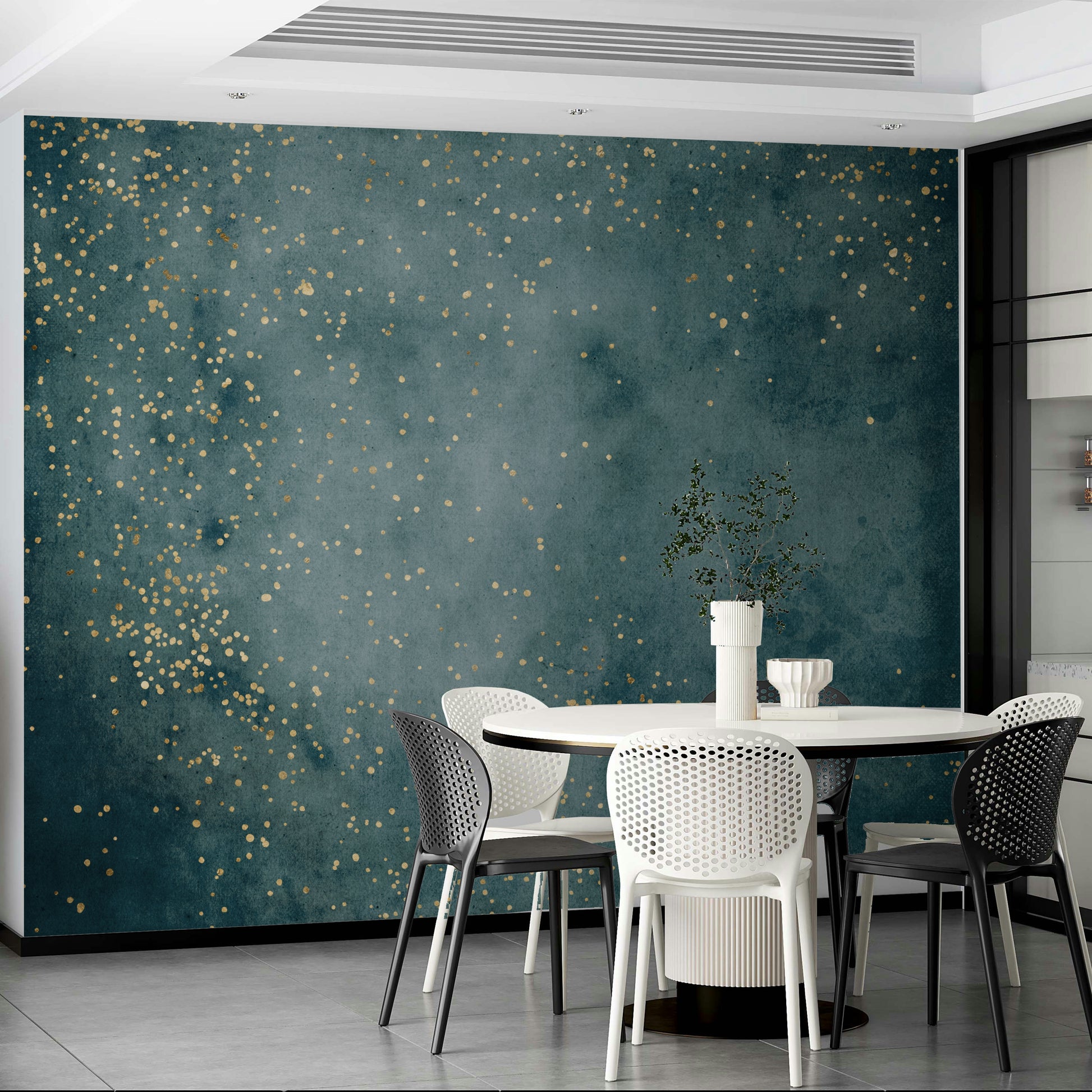 Cosmic dust and blue hues create a peaceful galactic mural.

