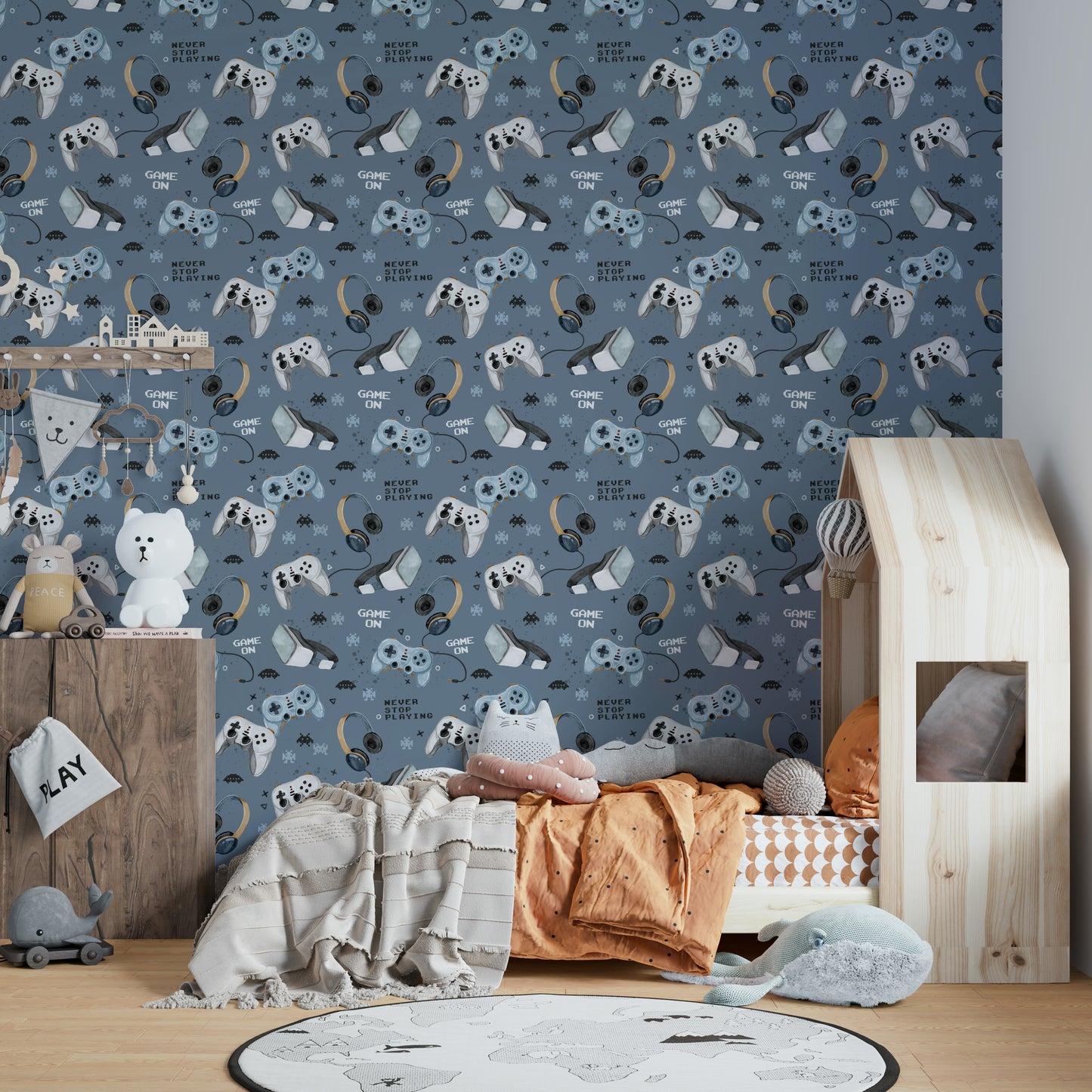 Kids room gaming blue wall mural


