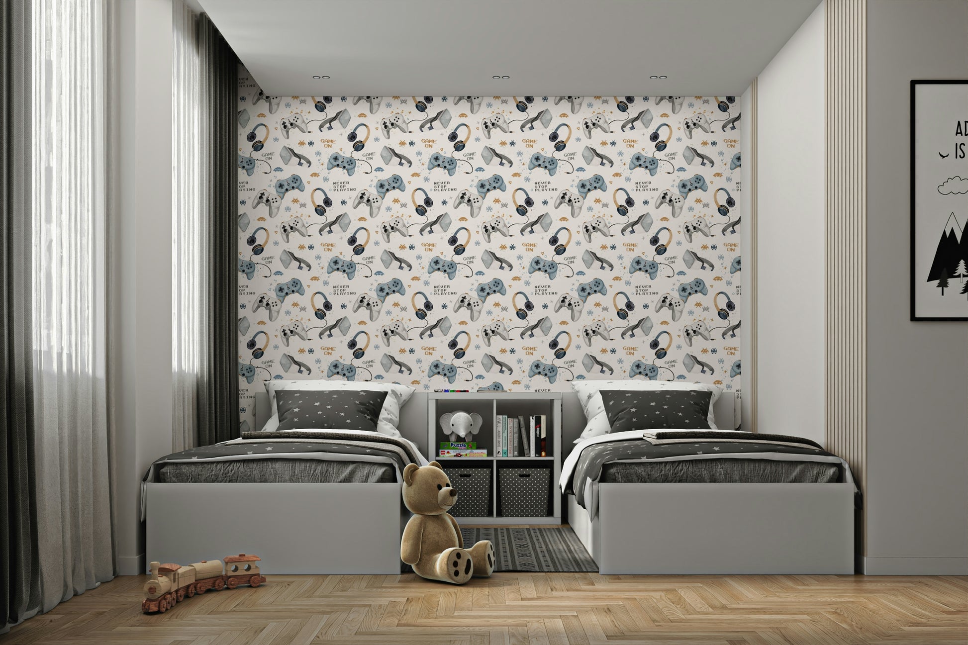 Fun gamer wallpaper for kids room

