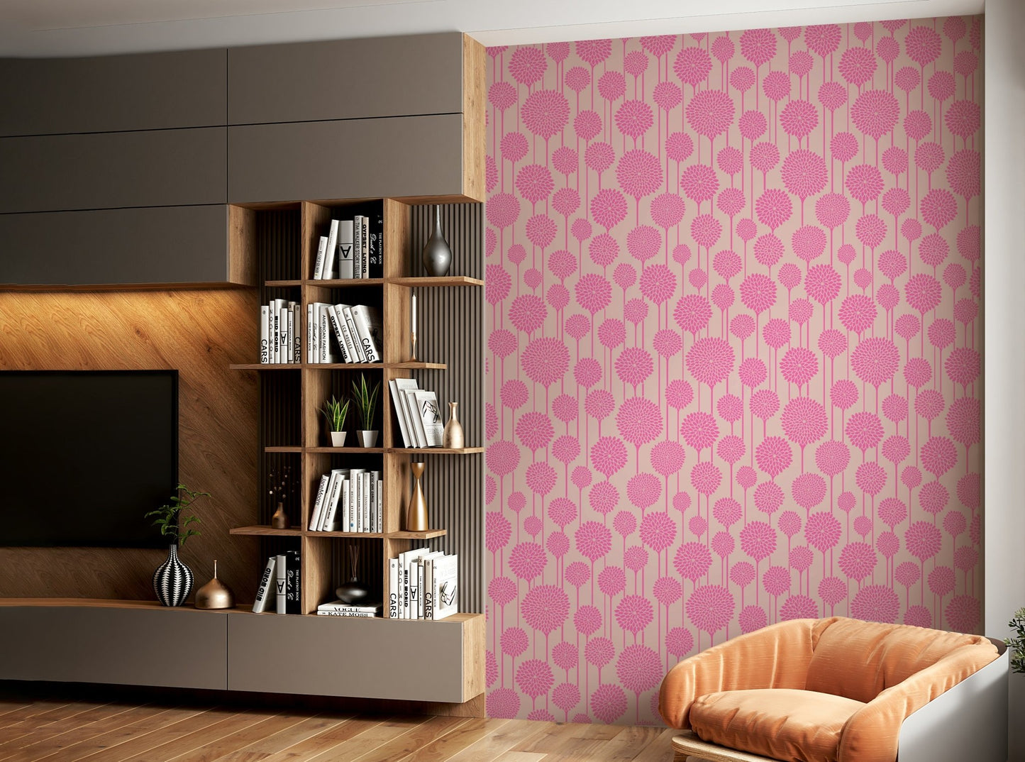 Flowers and leaves in a stylized form.

