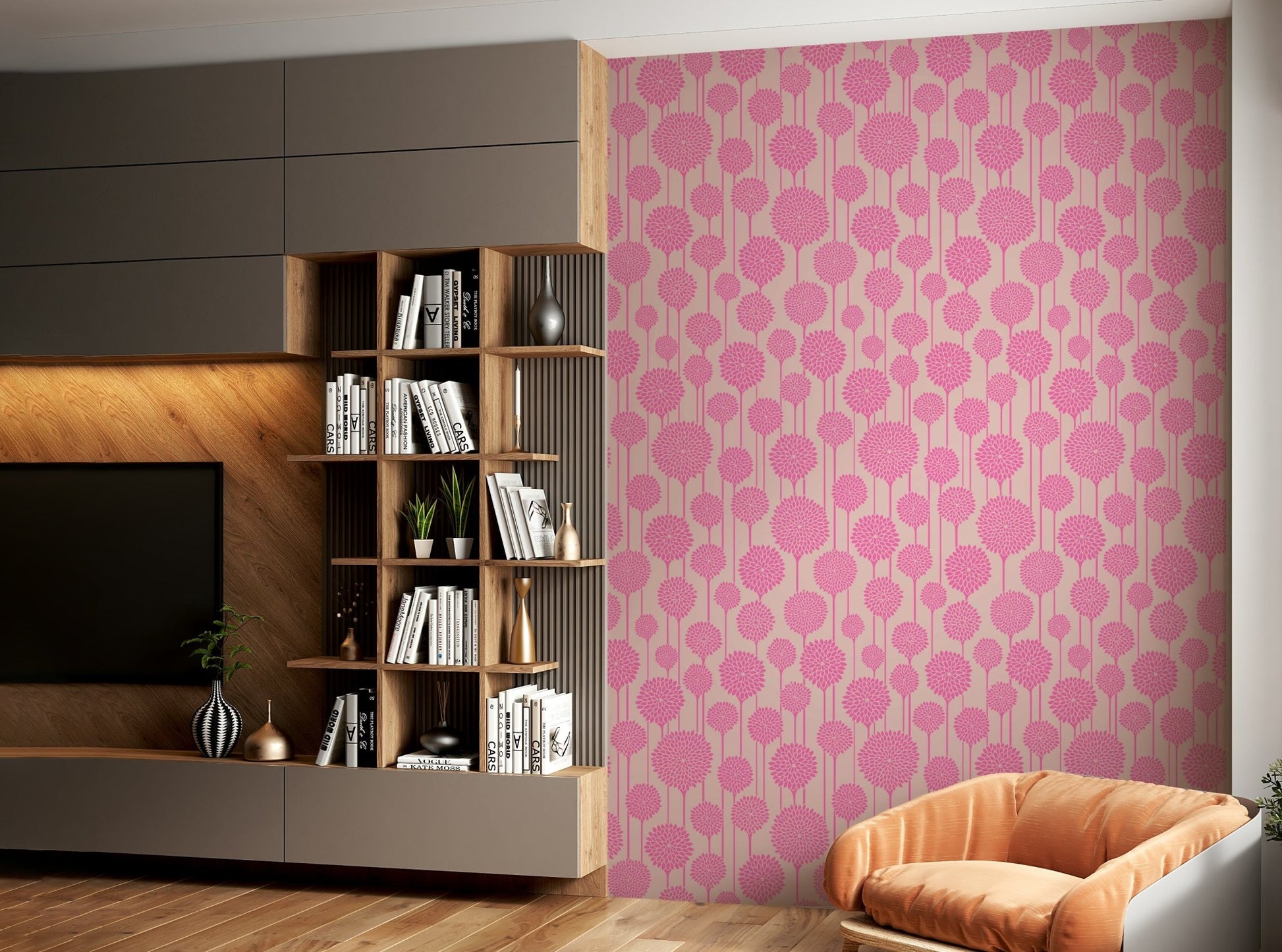 Flowers and leaves in a stylized form.

