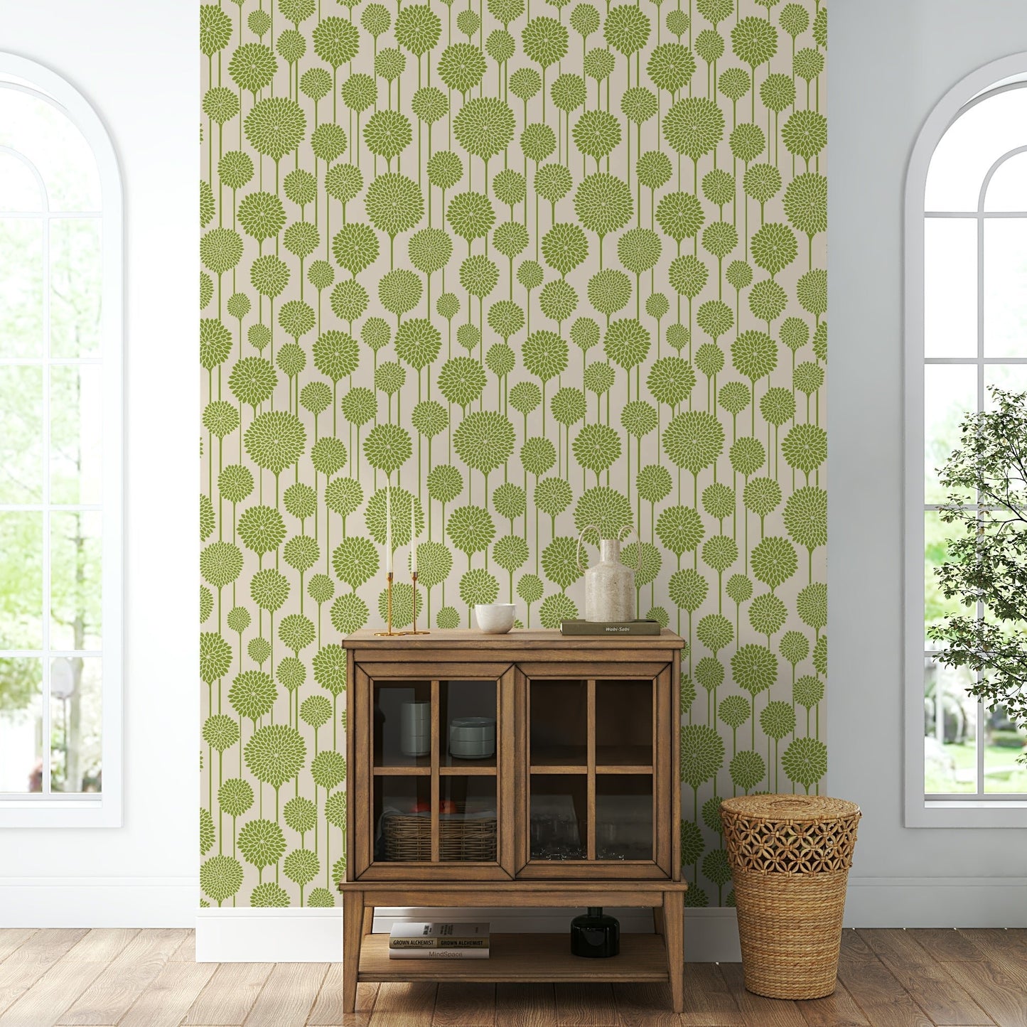 Sage green and cream color palette.

