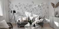Botanical bird wallpaper with vintage charm