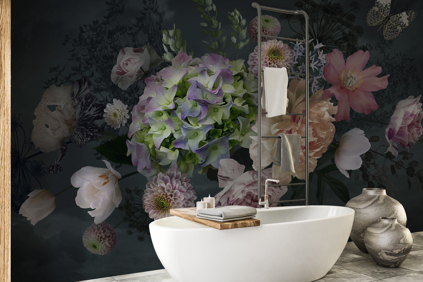 Bouquet Peonies Flower on Black Background Wallpaper Murals - Giffywalls