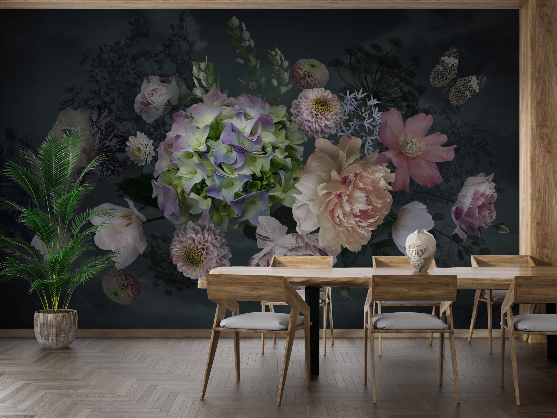 Bouquet Peonies Flower on Black Background Wallpaper Murals - Giffywalls