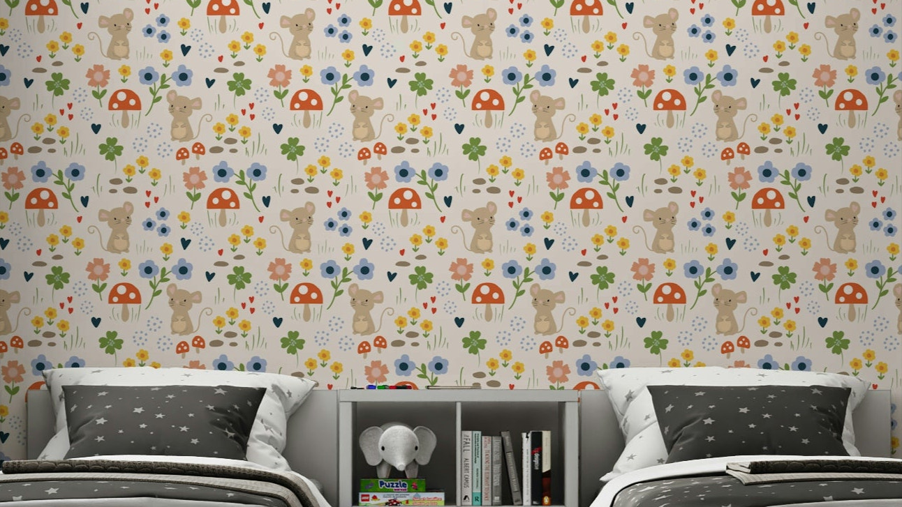 Mouse and flower wall mural for kids

