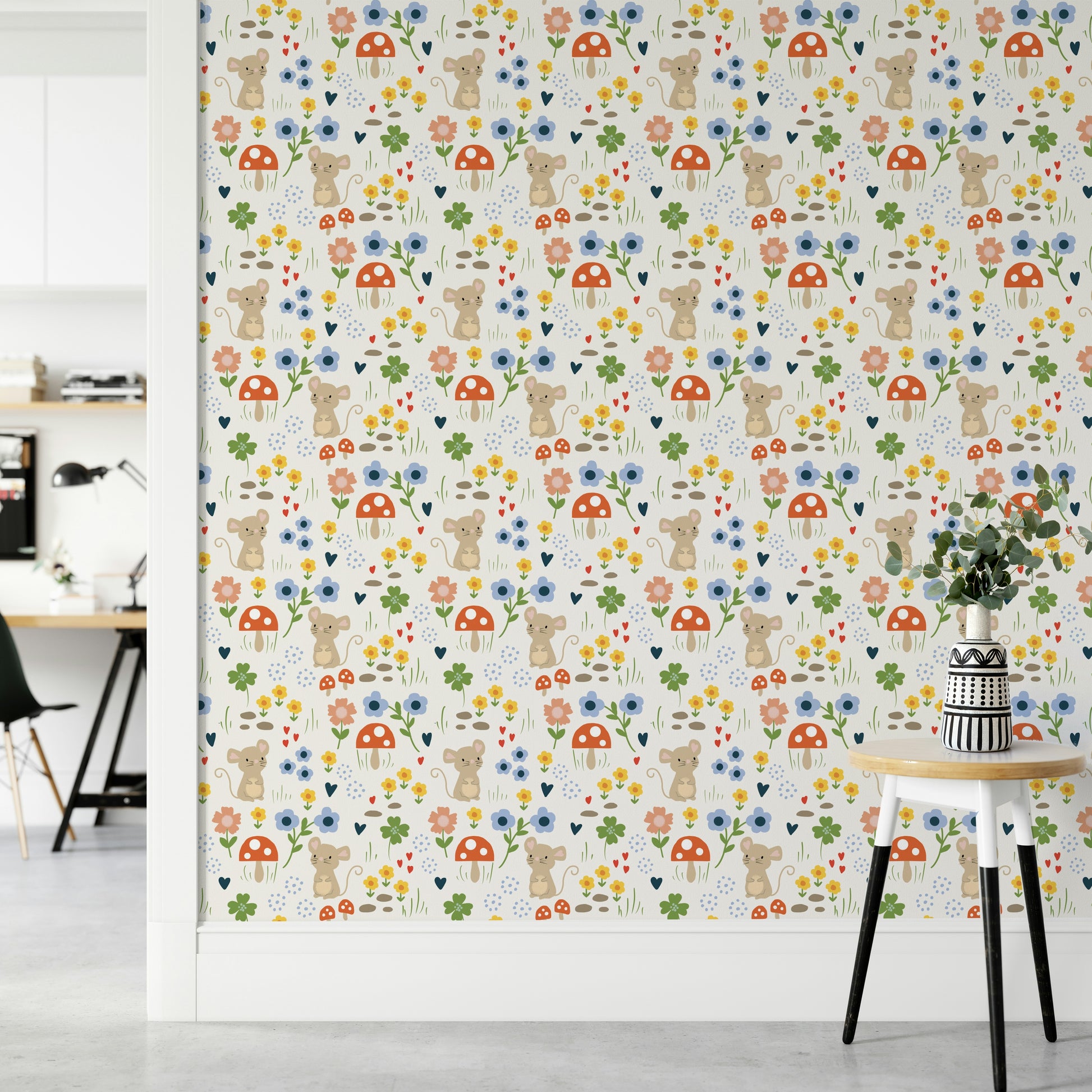 Whimsical animal and plant wall design

