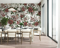 Intricate botanical print Garden of flowers and beetles for accent wall.
