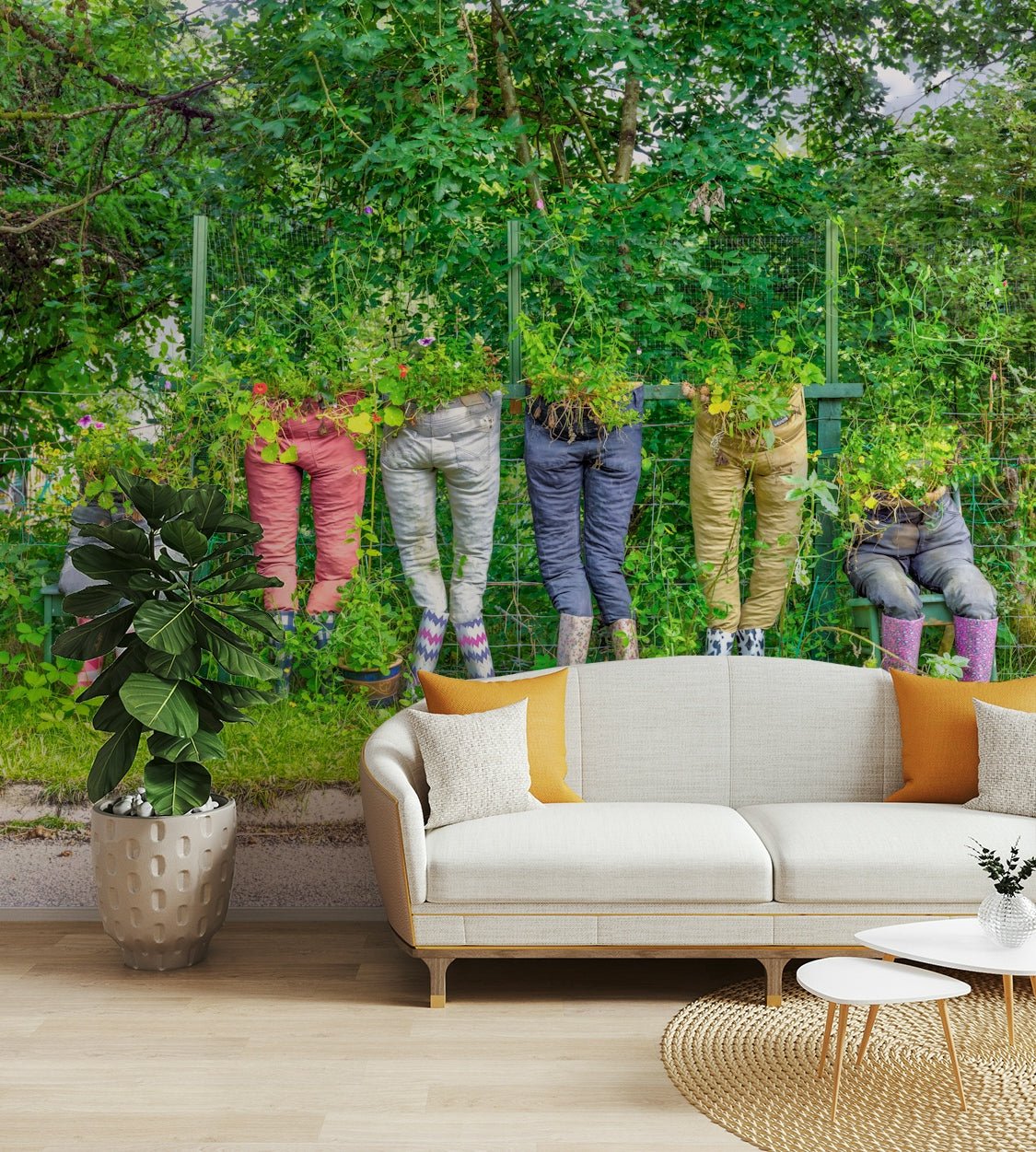 Colorful garden pants mural for a natural touch

