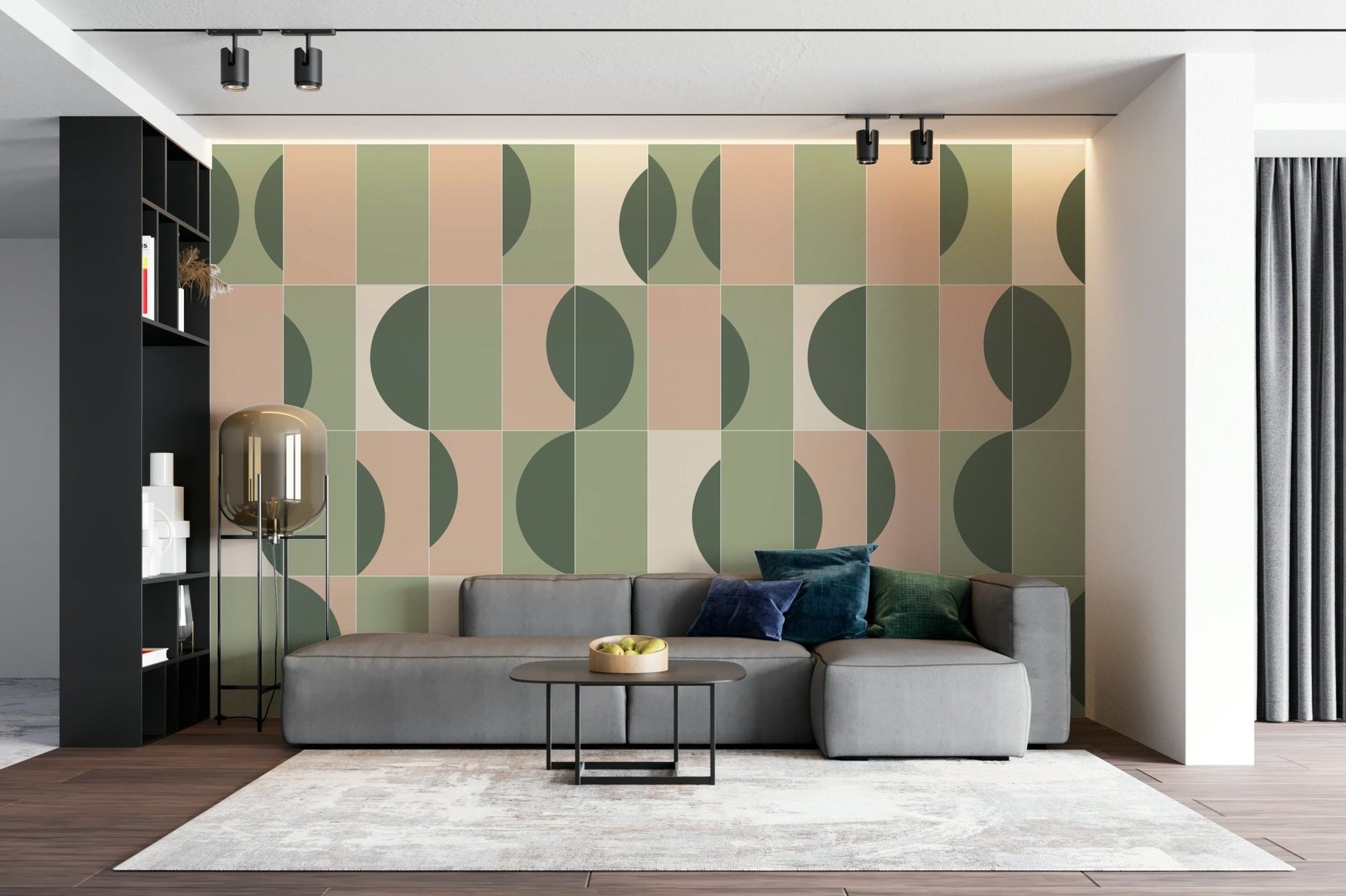 Muted sage greens, calming peaches, and soothing stone tones

