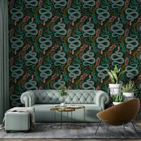 Biologically themed wallpaper featuring vibrant reptile design

