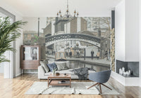 Quaint English canal side seating featured on wallpaper for walls.