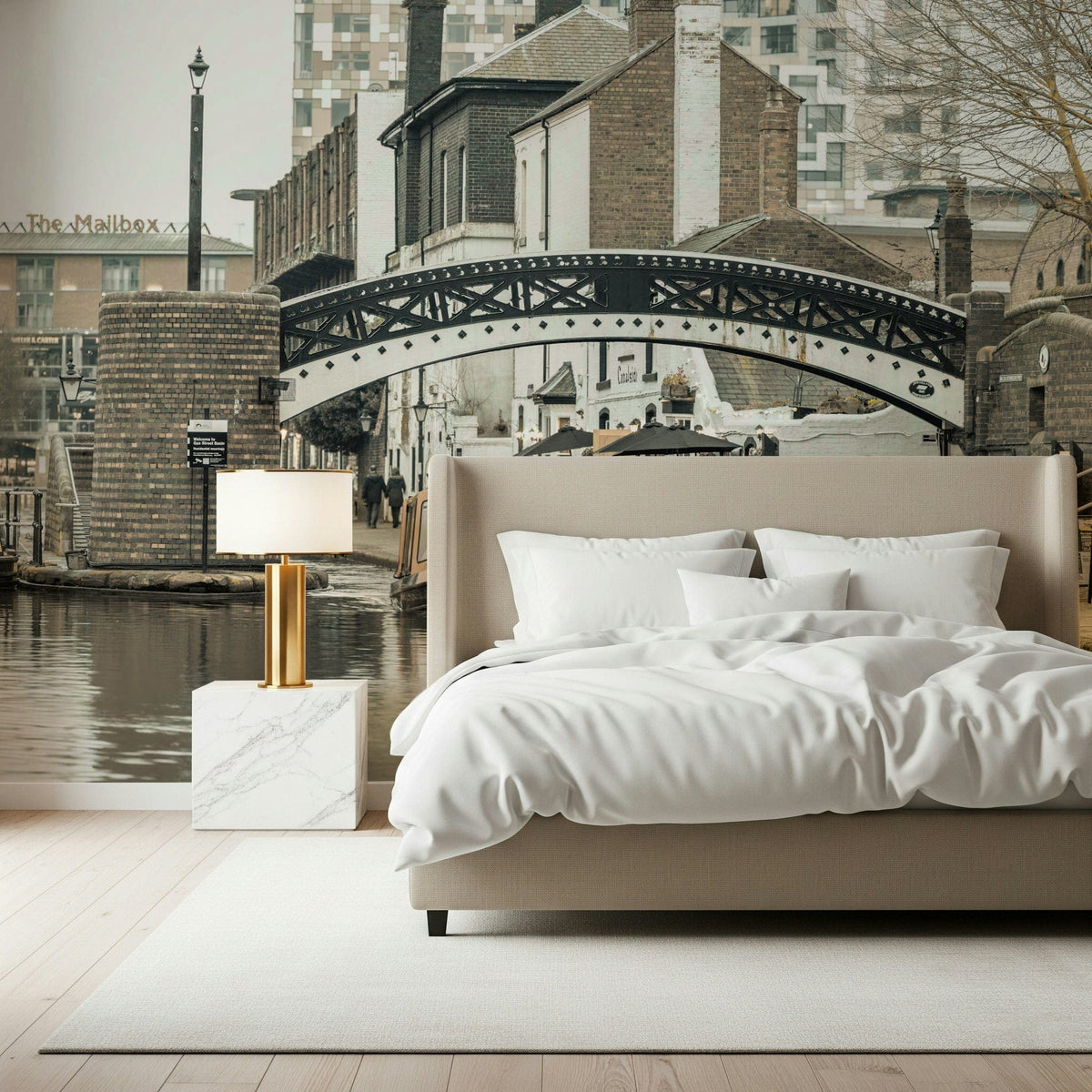 Gas Street Basin canal boat scene as textured wallpaper for walls.