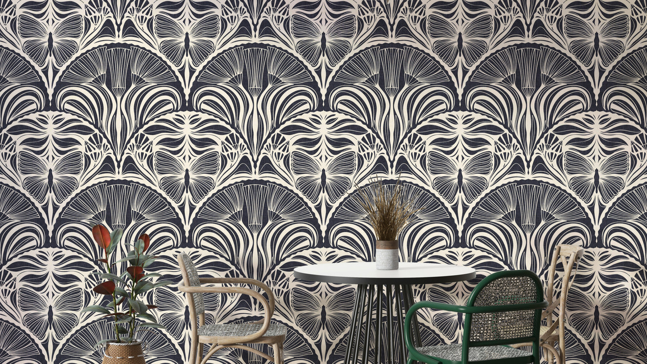 Gatsby Fan Glamour Deco Wallpaper in charcoal

