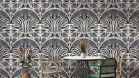 Gatsby Fan Glamour Deco Wallpaper in charcoal

