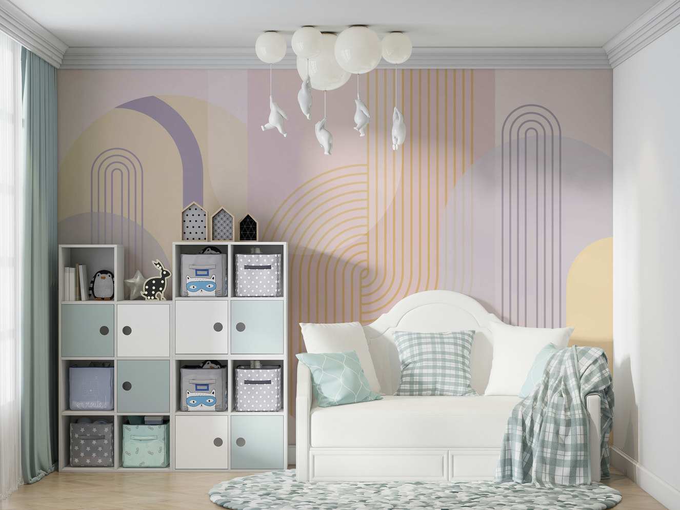 Gentle Arches Wall Mural with soft curves and neutral tones.

