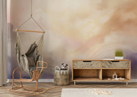 Modern clouds wallpaper in a bright and airy dining space.